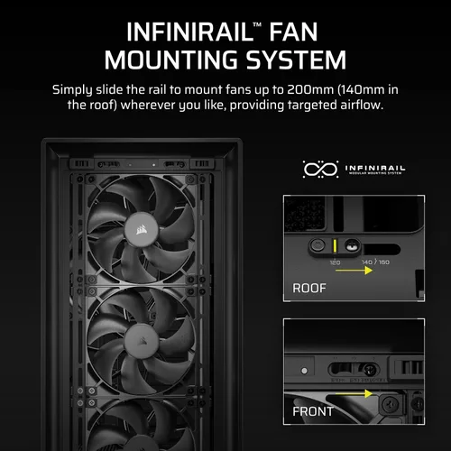 Vista 5 de [Usado] CORSAIR Frame 5000D RS Modular de alto flujo de aire Gabinete para PC semitorre – 4 ventiladores RS preinstalados, Sistema de montaje