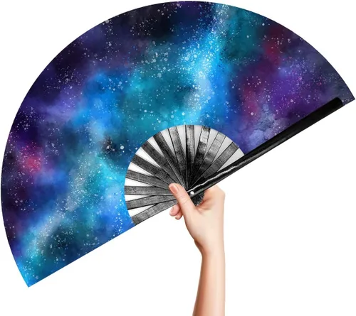 Vista 17 de OMyTea Rave Clack - Ventilador de mano para hombres y mujeres – Ventilador de mano plegable de bambú chino japonés – para EDM, festival de música