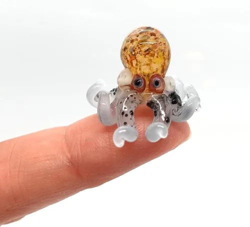 Vista 9 de Pulpo diminutas micro figuras sopladas a mano de vidrio de color arte animales coleccionables regalo decoración del hogar (negro)