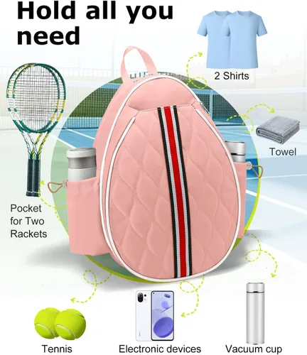 Vista 2 de Bolsas de tenis con capacidad para 2 raquetas para mujeres y hombres, mochila de tenis cruzada y bolsa de hombro para raqueta, bolsillo aislado