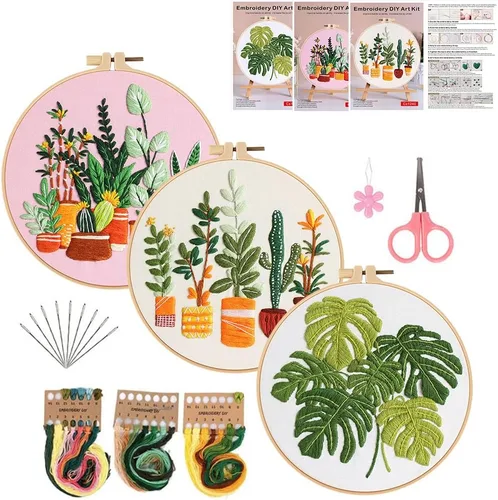 Vista 7 de Konrisa Kit de Bordado Estampado con Patrón Floral DIY Kits de Punto de Cruz para Adultos Flores Plantas Kit de Iniciación de Bordado con Hilo