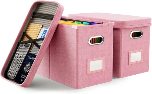 Vista 17 de Oterri Caja organizadora de archivos con tapa, caja de archivos colgante con bolsillo de malla, caja organizadora de documentos para archivos