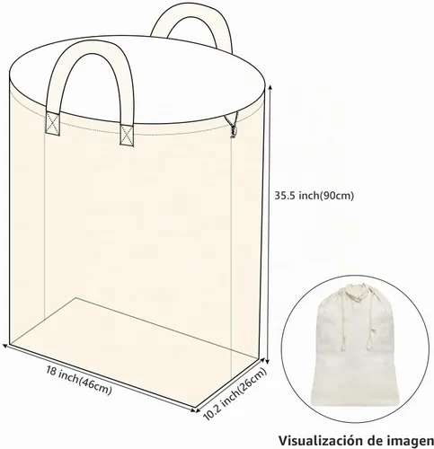 Vista 2 de Bolsa de repuesto para cesta de lavandería, bolsa grande resistente de 18 pulgadas de ancho x 10.2 pulgadas de profundidad x 35.5 pulgadas de alto