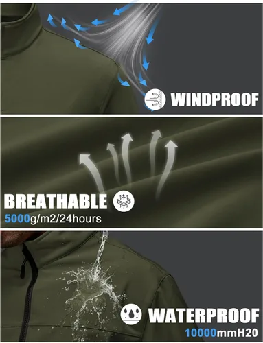 Vista 3 de TACVASEN Chaqueta ligera Softshell para hombre, con forro polar, rompevientos, impermeable, para senderismo táctico