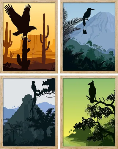 Vista 136 de SIGNWIN Marco de arte de pared de jirafa de safari africano, juego de 4 impresiones coloridas de paisaje, decoración de pared de naturaleza