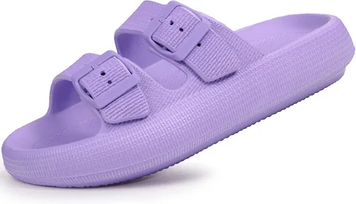Vista 11 de Weweya Sandalias para mujer y hombre - Pantuflas acolchadas - Sandalias ajustables con doble hebilla - Sandalias planas de EVA