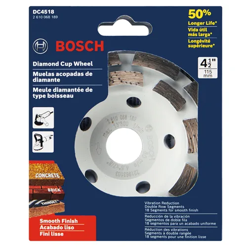 Vista 2 de BOSCH DC4518 Rueda de copa de diamante segmentada de doble fila de 4.5 pulgadas para hormigón