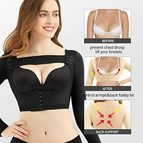 Vista 4 de Modeladora de la parte superior del brazo postquirúrgico, mangas de compresión más delgadas, corrector de postura, moldeadora para mujer