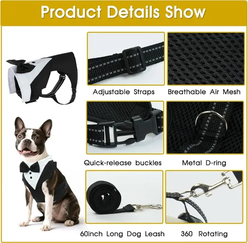 Vista 2 de BRKURLEG Chaleco de esmoquin para perro, ajustable sin tirones, esmoquin para perros pequeños y medianos, traje de fiesta de boda para perro