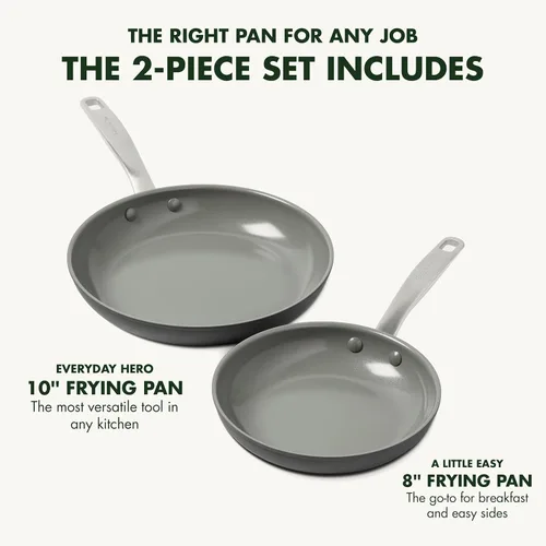 Vista 3 de GreenPan Chatham - Juego de sartenes de cerámica anodizada dura y saludable 8%22 y 10%22, apto para horno, gris y cerámica anodizada dura Chatham