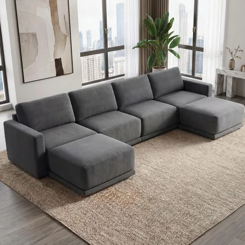 Vista 34 de Sofá modular de 79 pulgadas para sala de estar pequeña, sofá moderno en forma de L con otomana, juego de sofá de felpilla de 3 piezas para muebles
