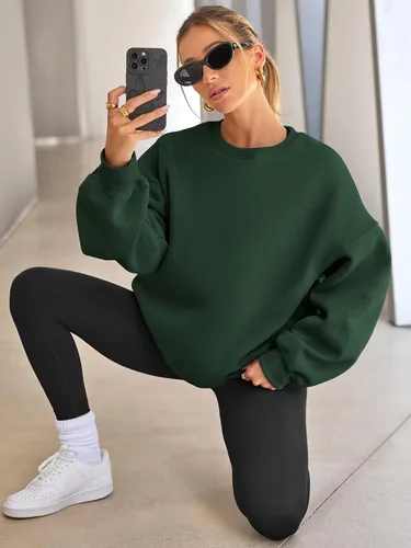 Vista 4 de EFAN Sudaderas de gran tamaño para mujer, con forro polar, cuello redondo, suéteres casuales y cómodos, ropa de moda de otoño 2023