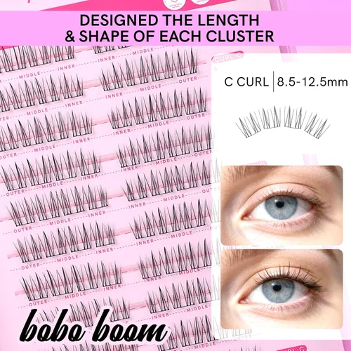 Vista 3 de MLEN DIARY Kit de 80 racimos de pestañas naturales, rizo C, kit de extensiones de pestañas con pinzas removedoras de pestañas de 0.335-0.492 in