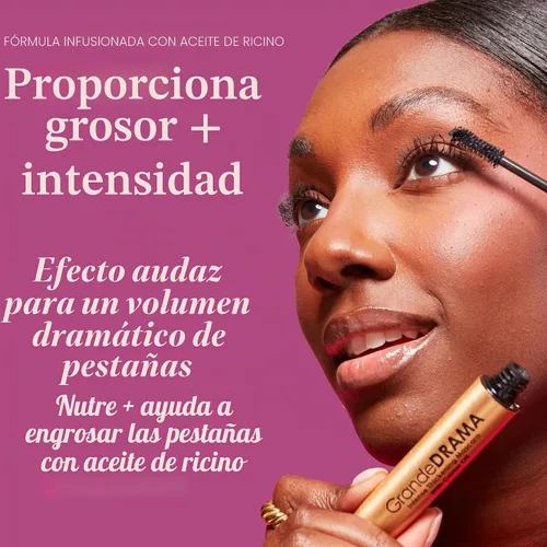 Vista 3 de Grande Cosmetics GrandeDRAMA - Máscara de engrosamiento intenso con aceite de ricino, voluminizante, acondicionado, fórmula construible