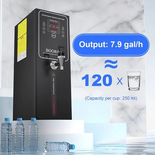 Vista 6 de BOOROS Caldera de agua comercial de 10 L, dispensador de agua caliente negro, dispensador de agua caliente comercial de 1500 W, 30 L (7.9 galones)