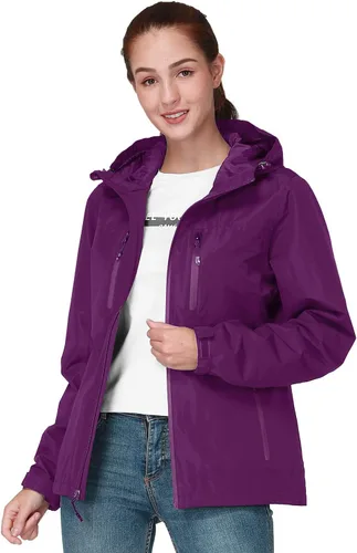 Vista 5 de CAMEL CROWN Chaqueta impermeable para mujer, ligera, rompevientos, con capucha, para exteriores, senderismo, escalada, viajes