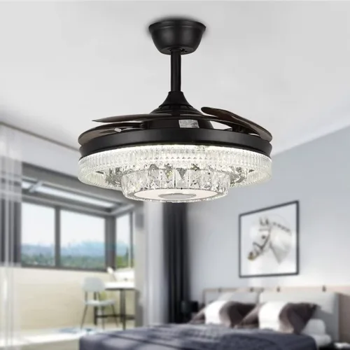 Vista 7 de Modernos ventiladores de techo de cristal de 42 pulgadas con luces y control remoto 7 colores regulables/Bluetooth/rotación bidireccional - Negro 3