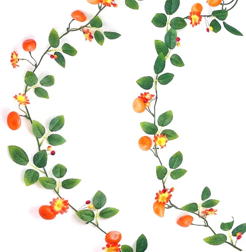 Vista 10 de Paquete de 2 flores artificiales de vid de mandarina (13 pies), guirnalda de kumquat de naranjas frutales para boda, arco, fiesta, jardín, A-1010
