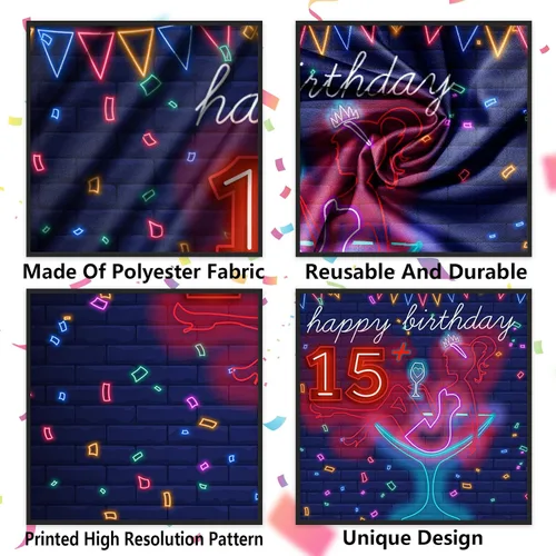 Vista 4 de Cartel de neón con texto en inglés «Happy 15» Birthday Girl Happy 15 Birthday Banner «Cheers to 15 años» de tacón alto, maquillaje para decoración