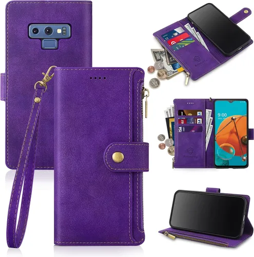 Vista 14 de Antsturdy Funda compatible con Samsung Galaxy Note 9 con tarjetero para mujeres y hombres, funda de teléfono con bloqueo RFID, de piel sintética