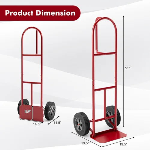 Vista 6 de Goplus Carretilla de Mano, Carretilla de Mano con Mango en P con Asa de Bucle Vertical, Ruedas de 10", Plataforma Plegable de 15" x 9", Capacidad
