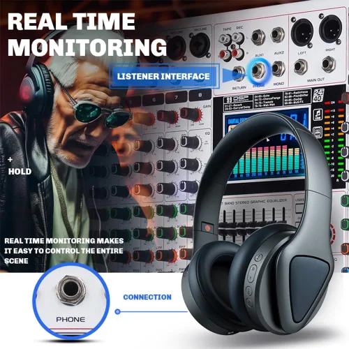 Vista 3 de GF8PRO - Consola de DJ profesional de 8 canales, con ecualizador de 7 etapas, 99 efectos de reverberación, pantalla LCD a color, función de silencio