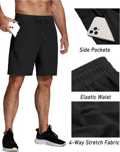 Vista 4 de COOFANDY Pantalones cortos deportivos para correr para hombre, 9 pulgadas, ligeros, con cintura elástica, pantalones cortos deportivos