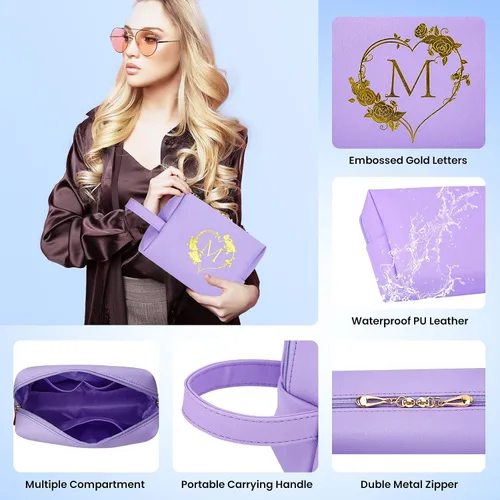 Vista 3 de Bolsa de cosméticos de viaje, bolsa de maquillaje – Bolsa de maquillaje personalizada con inicial, impermeable, bolsa grande de maquillaje, regalos