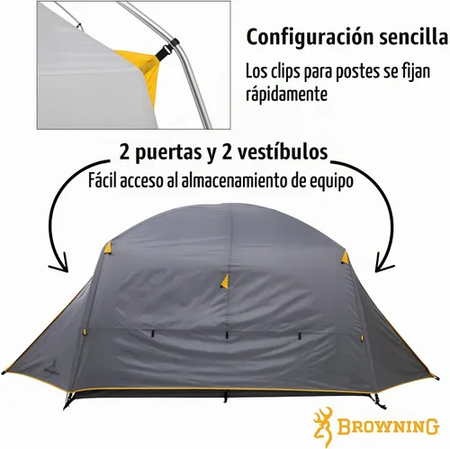 Vista 3 de Browning Camping Glacier - Tienda de campaña para 4 personas, estilo cabina independiente con mosca de cobertura completa