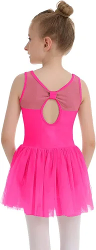 Vista 3 de Phineein Leotardos de ballet de manga corta para niñas, leotardos de baile con espalda hueca con falda