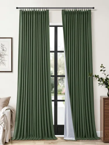 Vista 48 de Cortinas opacas plisadas de lino beige y blanco de 90 pulgadas de largo para dormitorio o sala de estar, juego de 2 paneles, oscurecimiento