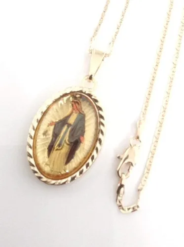 Vista 4 de Medalla de la Virgen la Milagrosa Collar 17 Pulgadas Cadena Plana Medalla Milagrosa