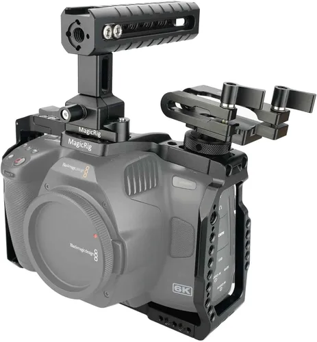 Vista 3 de BMPCC 6K Pro y 6K G2 Kit de jaula completa, con mango superior, riel NATO y soporte SSD T5, para cámara de cine Blackmagic Design Pocket 6K Pro y 6K