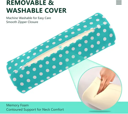 Vista 4 de Polka Dots White Blue Cervical Roll Pillow, 17" Neck Support Bolster Pillow, Round Pillow for Sleeping Support and Pain Relief, with Removable