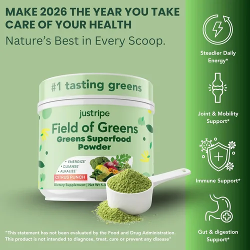 Vista 6 de Field of Greens - Superalimento en polvo con espirulina orgánica, clorella, polvo de raíz de remolacha, probiótico Bacillus Coagulans, una mezcla a