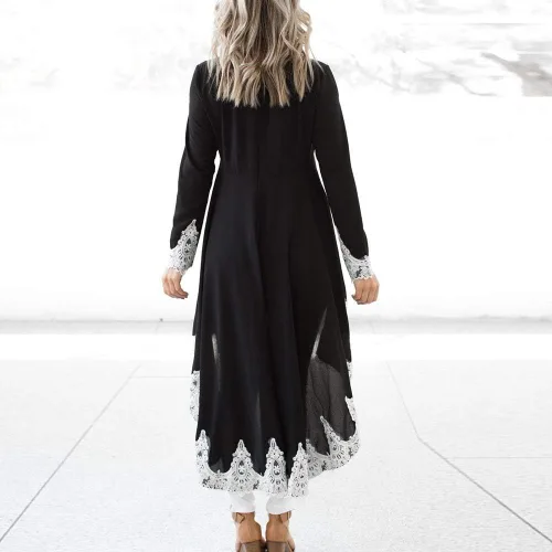 Vista 3 de haoricu Vestido largo de manga larga para mujer holgado irregular y con cuello redondo sin botones de encaje