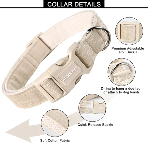 Vista 2 de Aring Pet Collar de algodón, ligero y ajustable, con hebilla de liberación rápida para perros pequeños, medianos y grandes Y: caqui