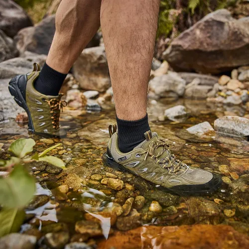 Vista 4 de SHULOOK Botas de senderismo impermeables para hombre, ligeras, antideslizantes, al aire libre, botas de tobillo transpirables, senderismo