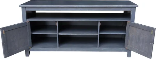 Vista 7 de IC INTERNATIONAL CONCEPTS Soporte de madera maciza para entretenimiento/TV con 2 puertas, gris jaspeado lavado antiguo