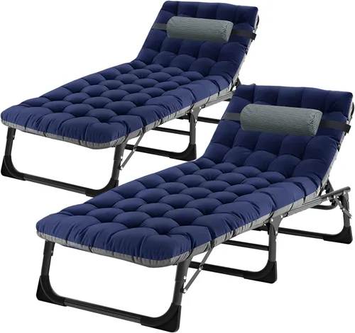 Vista 11 de NAIZEA Sillón plegable, cuna plegable 3 en 1 con colchón, silla reclinable de 4 posiciones para patio, reclinable ajustable para exteriores