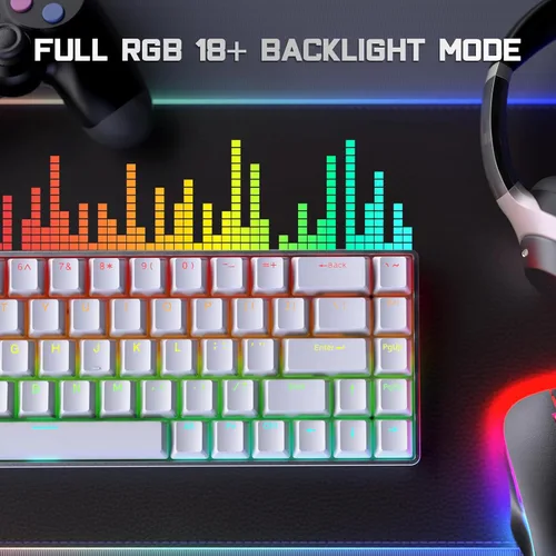 Vista 5 de RK ROYAL KLUDGE RK68Pro Teclado mecánico con cable 60% de aluminio, teclado compacto para juegos con software de 68 teclas retroiluminación RGB