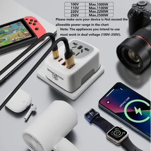 Vista 5 de Adaptador de corriente de viaje europeo con carga de 4 puertos 2 puertos USB-C de 20 W y 2 USB A de 18 W de carga rápida Enchufe de la UE