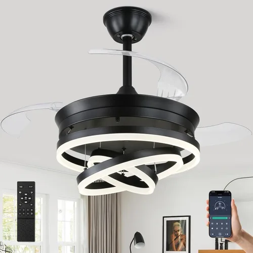 Vista 8 de Ventilador de techo retráctil, ventiladores de techo tipo araña de 42 pulgadas con luz, ventilador de techo moderno tipo araña para dormitorio, sala
