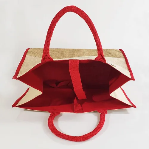 Vista 9 de Bolsas reutilizables de yute para compras de comestibles, viajes, uso diario, todo tipo de bolsas, Rojo