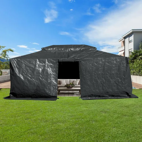 Vista 24 de Domi 2,44 m x 2,44 m Funda Universal de Invierno para Cenadores con Techo Rígido, Cubierta Exterior Impermeable con Paredes Laterales y Ventanas
