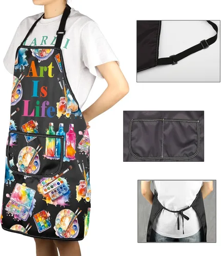 Vista 5 de JXGZSO Delantal de pintor para artistas, regalo para amantes del arte, pintor, regalo para artistas, delantal impermeable con bolsillo