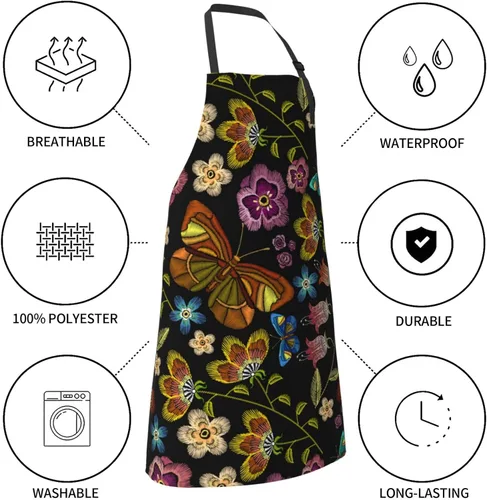 Vista 5 de Perinsto Waterproof Apron With 2 Pockets Kitchen Chef Aprons Bibs For Cooking Baking Painting Gardening Grooming