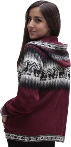 Vista 8 de Little Llamas Chaqueta Sudadera con Capucha de Lana de Alpaca Tejida Negro