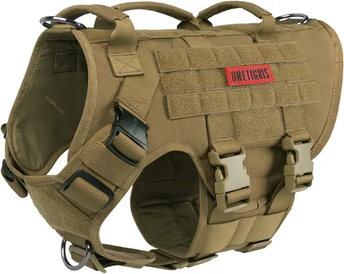 Vista 17 de OneTigris Arnés táctico grande para perros, arnés de perro ajustable sin tirones, arnés de perro resistente con asa, paneles grandes de gancho