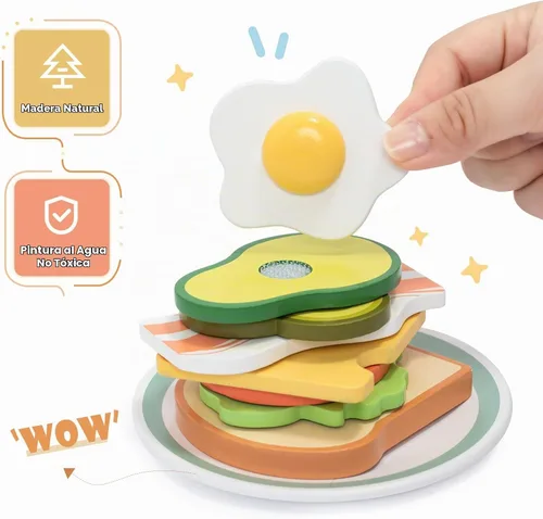 Vista 2 de Tostadora emergente de madera para niños, juego de simulación de comida